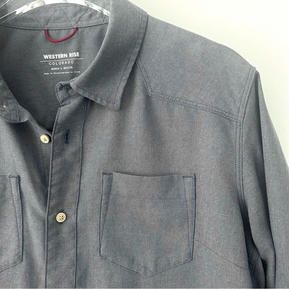 Western Rise Button Down Shirt Blouse Top Tech Travel Gorpcore Gray Size Medium - Picture 6 of 15